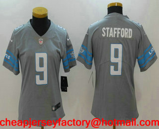 Women's Detroit Lions #9 Matthew Stafford Steel Gray 2017 Color Rush Stitched NFL Nike Limited Jersey