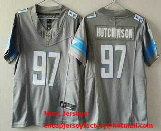 Women's Detroit Lions #97 Aidan Hutchinson Grey 2023 FUSE Vapor Limited Stitched Jersey