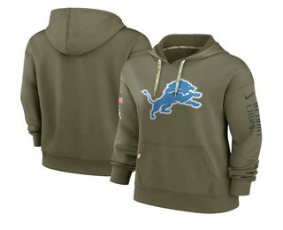 Women's Detroit Lions 2022 Olive Salute to Service Therma Performance Pullover Hoodie