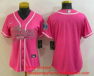 Women's Detroit Lions Blank Pink With Patch Cool Base Stitched Baseball Jersey