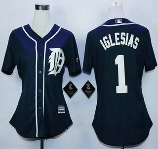 Women's Detroit Tigers #1 Jose Iglesias Alternate Navy Blue 2015 MLB Cool Base Jersey