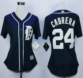 Women's Detroit Tigers #24 Miguel Cabrera Alternate Navy Blue 2015 MLB Cool Base Jersey
