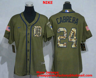 Women's Detroit Tigers #24 Miguel Cabrera Green Salute To Service Stitched MLB Cool Base Nike Jersey
