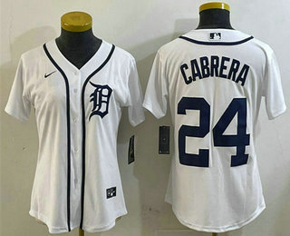 Women's Detroit Tigers #24 Miguel Cabrera White Cool Base Stitched Jersey