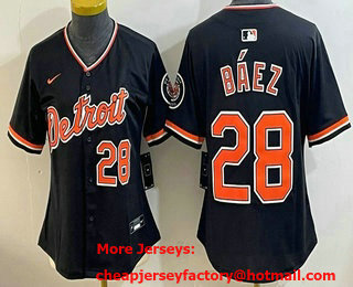 Women's Detroit Tigers #28 Javier Baez Black Stadium Jersey