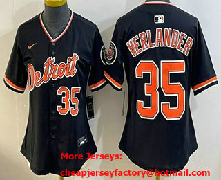 Women's Detroit Tigers #35 Justin Verlander Black Stadium Jersey