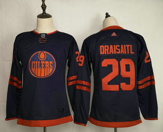 Women's Edmonton Oilers #29 Leon Draisaitl Navy Blue 50th Anniversary Adidas Stitched NHL Jersey