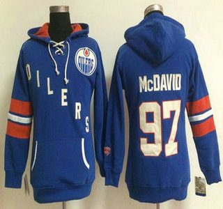 Women's Edmonton Oilers #97 Connor McDavid Old Time Hockey Royal Blue Hoodie