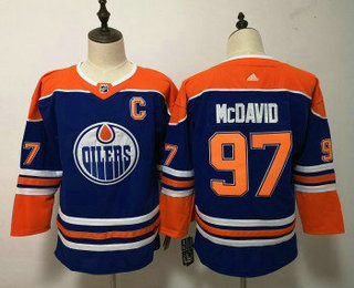 Women's Edmonton Oilers #97 Connor McDavid Royal Blue With Orange Home 2019 Hockey Stitched NHL Jersey