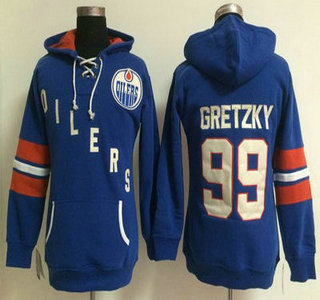 Women's Edmonton Oilers #99 Wayne Gretzky Old Time Hockey Royal Blue Hoodie