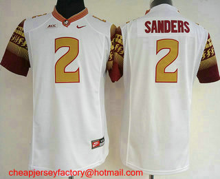 Women's Florida State Seminoles #2 Deion Sanders White Stitched College Football Nike NCAA Jersey