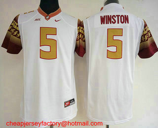 Women's Florida State Seminoles #5 Jameis Winston White Stitched College Football Nike NCAA Jersey