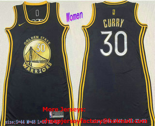 Women's Golden State Warriors #30 Stephen Curry Black Gold Nike Swingman Stitched Dress Jersey