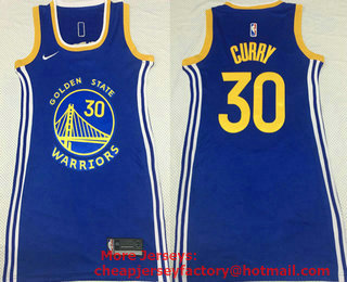 Women's Golden State Warriors #30 Stephen Curry Blue Nike Swingman Stitched Dress Jersey