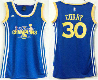 Women's Golden State Warriors #30 Stephen Curry Royal Blue 2017 The Finals Championship Stitched NBA Swingman Jersey