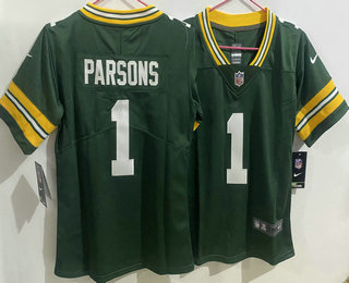 Women's Green Bay Packers #1 Micah Parsons Limited Green Vapor Jersey
