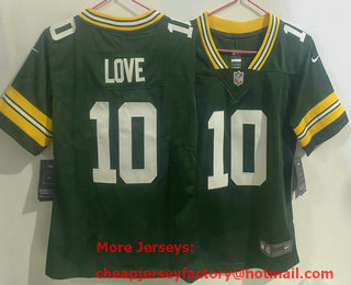 Women's Green Bay Packers #10 Jordan Love Limited Green Vapor Jersey