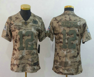 Women's Green Bay Packers #12 Aaron Rodgers 2018 Camo Salute to Service Stitched NFL Nike Limited Jersey