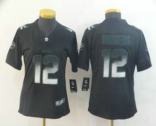 Women's Green Bay Packers #12 Aaron Rodgers Black 2019 Vapor Smoke Fashion Stitched NFL Nike Limited Jersey