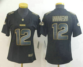 Women's Green Bay Packers #12 Aaron Rodgers Black Gold 2019 Vapor Untouchable Stitched NFL Nike Limited Jersey