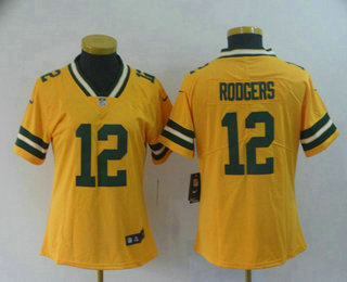 Women's Green Bay Packers #12 Aaron Rodgers Gold 2019 Inverted Legend Stitched NFL Nike Limited Jersey