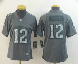 Women's Green Bay Packers #12 Aaron Rodgers Gray Fashion Static 2019 Vapor Untouchable Stitched NFL Nike Limited Jersey