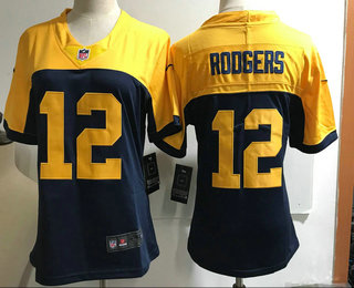Women's Green Bay Packers #12 Aaron Rodgers Navy Blue With Gold 2017 Vapor Untouchable Stitched NFL Nike Limited Jersey