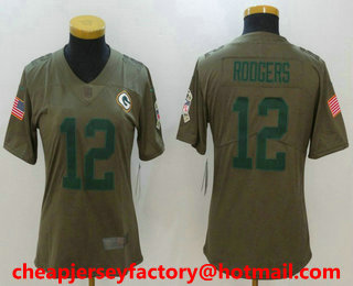 Women's Green Bay Packers #12 Aaron Rodgers Olive 2017 Salute To Service Stitched NFL Nike Limited Jersey