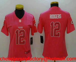 Women's Green Bay Packers #12 Aaron Rodgers Pink Fashion 2017 Rush NFL Nike Limited Jersey