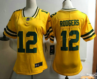 Women's Green Bay Packers #12 Aaron Rodgers Yellow 2017 Vapor Untouchable Stitched NFL Nike Limited Jersey