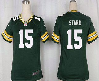 Women's Green Bay Packers #15 Bart Starr Green Team Color Stitched NFL Nike Game Jersey