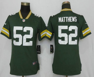 Women's Green Bay Packers #52 Clay Matthews Green 2017 Vapor Untouchable Stitched NFL Nike Limited Jersey
