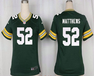 Women's Green Bay Packers #52 Clay Matthews Green Team Color Stitched NFL Nike Game Jersey