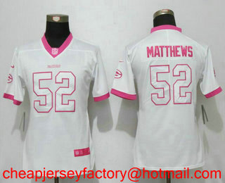 Women's Green Bay Packers #52 Clay Matthews White Pink 2016 Color Rush Fashion NFL Nike Limited Jersey