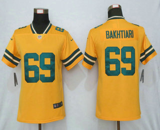 Women's Green Bay Packers #69 David Bakhtiari Gold 2019 Inverted Legend Stitched NFL Nike Limited Jersey