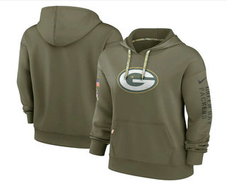 Women's Green Bay Packers 2022 Olive Salute to Service Therma Performance Pullover Hoodie