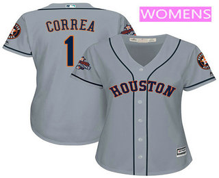 Women's Houston Astros #1 Carlos Correa Gray Road Cool Base Stitched 2017 World Series Champions Patch Jersey