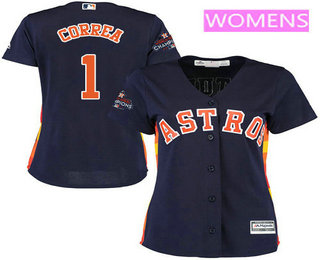 Women's Houston Astros #1 Carlos Correa Navy Blue Alternate Cool Base Stitched 2017 World Series Champions Patch Jersey