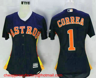 Women's Houston Astros #1 Carlos Correa Navy Blue Stitched MLB Cool Base Jersey