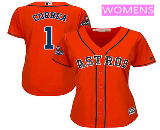 Women's Houston Astros #1 Carlos Correa Orange Alternate Cool Base Stitched 2017 World Series Champions Patch Jersey