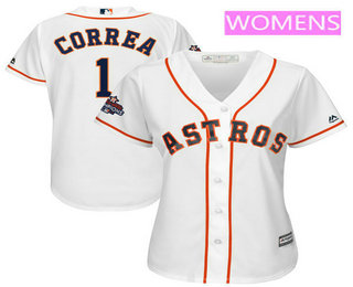 Women's Houston Astros #1 Carlos Correa White Home Cool Base Stitched 2017 World Series Champions Patch Jersey