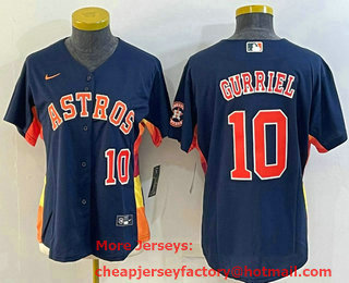 Women's Houston Astros #10 Yuli Gurriel Number Navy Blue With Patch Stitched MLB Cool Base Nike Jersey