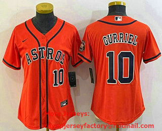 Women's Houston Astros #10 Yuli Gurriel Number Orange With Patch Stitched MLB Cool Base Nike Jersey
