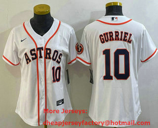 Women's Houston Astros #10 Yuli Gurriel Number White With Patch Stitched MLB Cool Base Nike Jersey