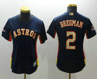 Women's Houston Astros #2 Alex Bregman Navy Blue with Gold Cool Base Stitched 2017 World Series Champions Patch Jersey