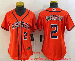 Women's Houston Astros #2 Alex Bregman Number Orange With Patch Stitched MLB Cool Base Nike Jersey