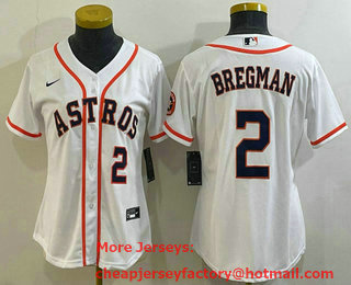 Women's Houston Astros #2 Alex Bregman Number White With Patch Stitched MLB Cool Base Nike Jersey