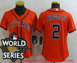 Women's Houston Astros #2 Alex Bregman Orange 2022 World Series Cool Base Jersey