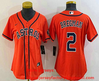 Women's Houston Astros #2 Alex Bregman Orange With Patch Stitched MLB Cool Base Nike Jersey