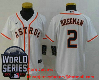 Women's Houston Astros #2 Alex Bregman White 2021 World Series Stitched Cool Base Nike Jersey